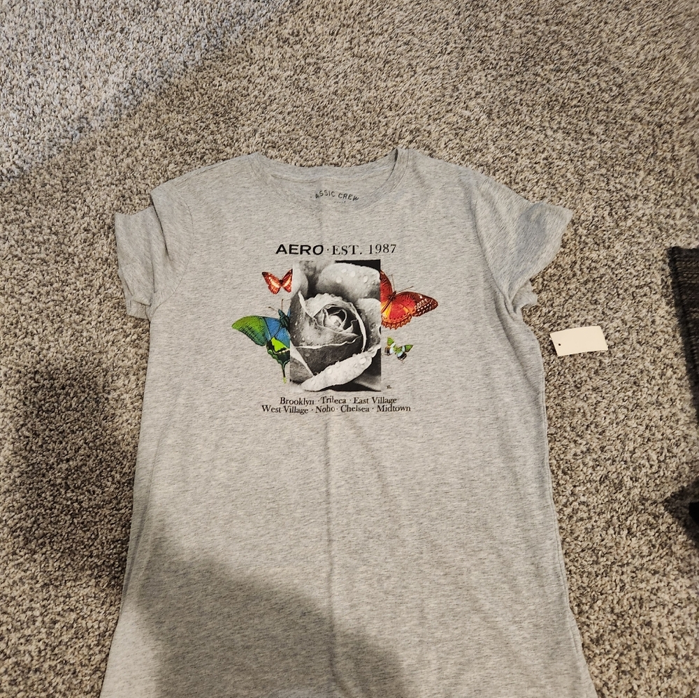 Aero Gray Graphic Tee with Colorful Butterflies